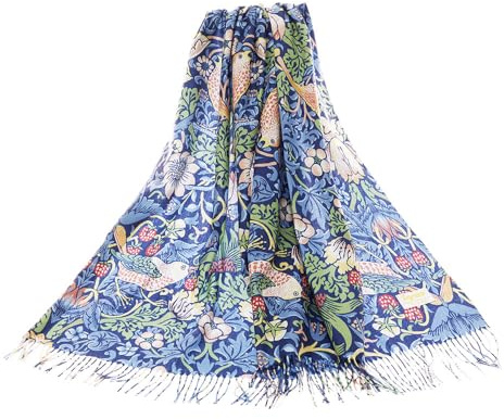 Signare Art Pashmina, wrap and shawl with Strawberry Thief by William Morris in Blue Backdrop