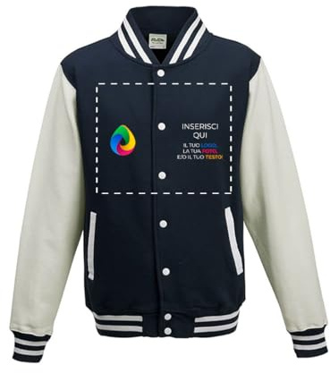 Teetaly - Giacca Da Baseball Personalizzata Fronte/Retro Con Logo, Foto Testo, Varsity Jacket Unisex, Giacca Stile College Old School Unisex (Blu Navy-Bianco, 2XL)