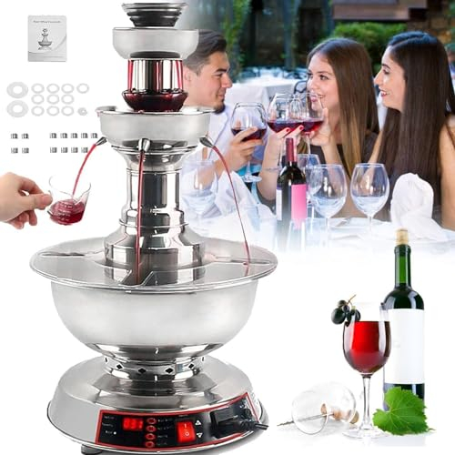 DPLXQPP 3-Tier Party Wine Fountain Machine,120w Wine Fountain Machine,Temperature Adjustment 0~100℃,Juice and Wine Fountain with LED Lighting Base,Suitable for Bars,Coffee Shops