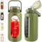 poweco Trinkflasche Glas 1,8L mit Strohhalm und Griff, 1800ml Wasserflasche Glas mit Silikonhülle, Motivation Glas-Trinkflasche mit Zeitmarkierung, Glasflasche für Gym, Sport, Outdoor. (Grün)