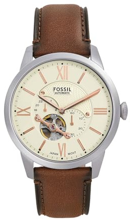 Fossil Townsman orologio per uomo, movimento automatico, bracciale in acciaio o cinturino in pelle, 44 mm, Cammello