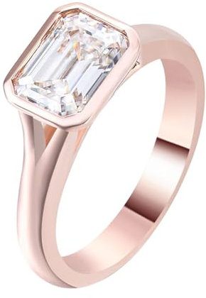AMDXD Echt Schmuck Rotgold Au375 Trauringe, Solitär Hochzeitsband mit 2ct Moissanit Rechteck, Partnerringe 9K Gold, Gr.58 (18.5)