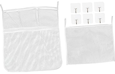 Cabilock 8pcs Large Bathroom Storage Net Bag Reusable Mesh Bag for Boys and Girls Bath Toys Washable Hanging Storage for Shower Area