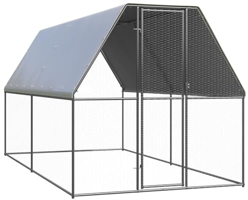 IKAYAA Hühnerstall XXL Freilaufgehege 2x4x2 m hühnerkäfig Verzinkter Stahl Kleintierstall Hühnerhaus Dach Geflügelstall für Haustierkäfig Hühnerkäfig Vogelkäfig Kleintiere Pflanzen-2 x 4 x 2 m