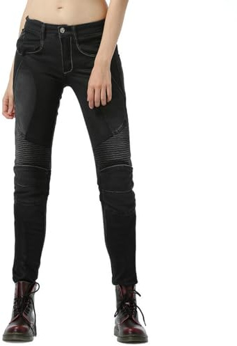 Vhersily Vaqueros de moto para mujer, pantalones vaqueros skinny de verano, con protecciones para rodillas y caderas, elásticos, ajustados, de mezclilla, para motociclista, hotpants, fiestas