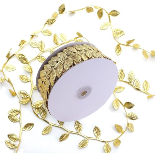 ALLWSLucky 20m Vid Artificial Cinta de Hoja, Hojas Verdes Cinta de Hojas Verdes para Guirnalda de Flores Decoración Jardinería Boda Fiesta Accesorio de Bricolaje (Oro)