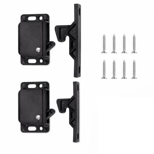 2 PCS Cabinet Door Latch with 8 Screws RV Drawer Latches, Push-to-Close Grabber Catches Concealed Push-to-Close Latch for Camper Trailer Motor Home Kitchen Black