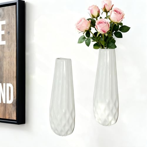 JIDOFUE Keramisk väggvas för blommor 30 cm/11.8 tum, Väggmonterad växthållare för inomhusbruk, Vit hängande vas för suckulenter, Dekorativ väggdekoration