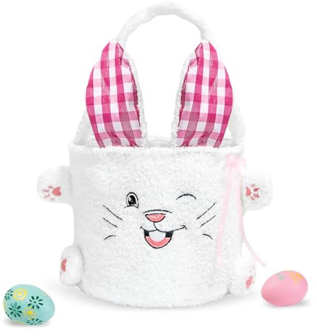 dellyy Cesta de Pascua Conejo con Asa, Cesta Pascua Niños, Canasta con Conejito Pascua, Easter Basket, Apta para Huevos De Colores, Caramelos, Chocolates (Pink)