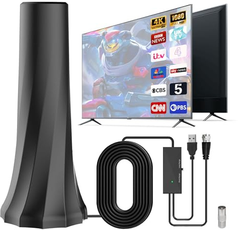 DVB-T2/DVB-T antenna, indoor antenna for televisions with amplifier, TV antenna with high-gain magnetic base, 360° reception, supports 4K/1080P HD channels and all televisions
