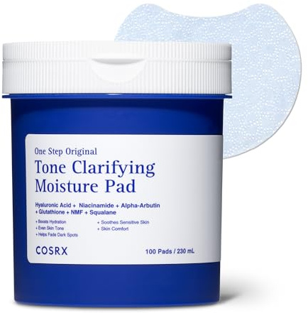 COSRX OneStep Original Tone Clarifying Moisture Pad, 100 Pads, Daily Toning Pad for Skin Texture & Hydration & Evening Skin Tone with Arbutin, Glutathione & 12 Hyaluronic Acids, Korean Skin Care