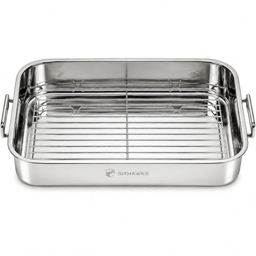 Stainless Steel Roasting Tray with Rack Heavy Duty Oven Roasting Tin Dishwasher Safe Roasting Pan with Handles for Meat Chicken Vegetables and Baking Medium 37 x 28 cm