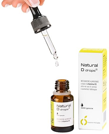 Vitamina D3 Gocce 2000 UI – Natural D Drops – Vitamina D Alta Concentrazione – Vitamina D 2000 UI per Goccia – Vitamina D3 da Lichene (Vegana) – Supporto Ossa e Sistema Immunitario – Made in Italy