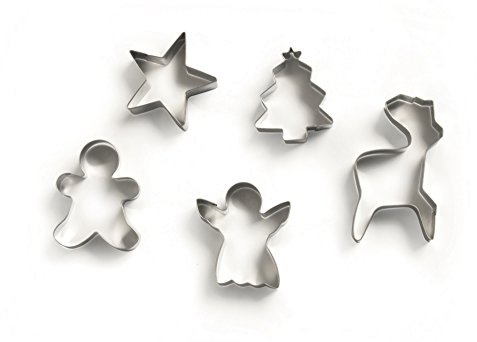 Excelsa Cookies Time Confezione 5 Tagliabiscotti Natale, Acciaio Inossidabile, Argento, 16x21x2 cm