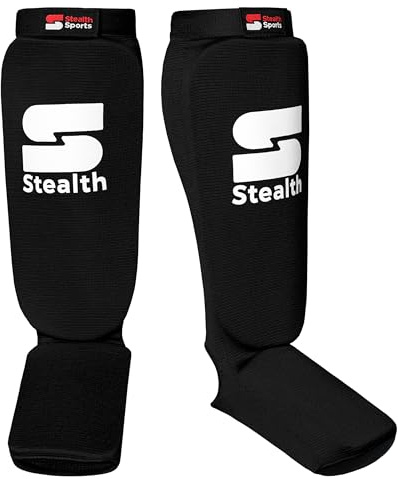 Stealth Sports Box-Schienbeinschutz – professionelles Muay Thai – 12 mm Dicker Bein- und Fuß-Schienbeinschutz – schützende Sparringsausrüstung für MMA, Taekwondo, Karate, Kickboxen