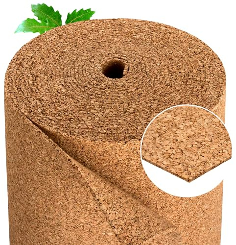 Isolation phonique en liège | Isolation pour sols stratifiés et parquets | Convient pour chauffage au sol | Rouleau de liège comme sous-sol stratifié | Liège du Portugal – 10 x 1 m – Épaisseur 2 mm