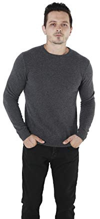 Wosica Men's 100 % kashmirstickad tröja med lång ärm crew-hals