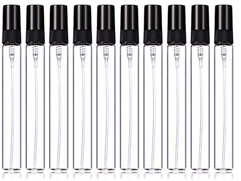 Enslz Parfümzerstäuber, nachfüllbar, Mini, Leer, Reise, transparent, nachfüllbar, Glasflaschen, 10 Stück (10 ml, schwarz)