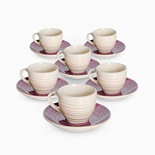 Albalù Set Tazzine da Caffè con Piattino in Porcellana Colorate Viola Servizio Completo da 12 Pezzi di cui 6 Tazzine e 6 Piattini Lavabili
