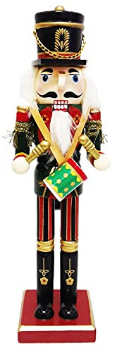 F Fityle Cascanueces de Madera Soldado, Ornamentos Artesanal Muñeca de Navidad, Figuras Muñecas de Soldado 30 cm, Pintada a Mano para Niños - Tambor