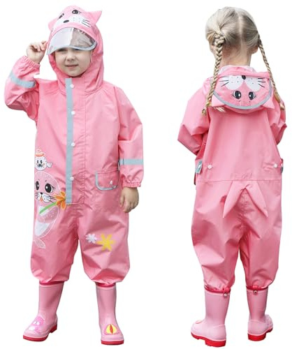 Hovkib Impermeabile per Bambini - Ragazzi Ragazze Cappotto Antipioggia Leggero Tuta Antipioggia Simpatico Cartone Modello Animato Tutina Giacca da Pioggia 2-8 Anni