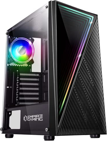 Empire Gaming – PC-Gehäuse Gamer Crystal – ARGB Mittelgroßer Tower ATX, Micro ATX und ITX – 3D-Spiegel-Effekt – Lüfter RGB adressierbar 1 x 120 mm 3 Pin/ 5 Volt LEDs und 1 x 120 mm Standard – Schwarz