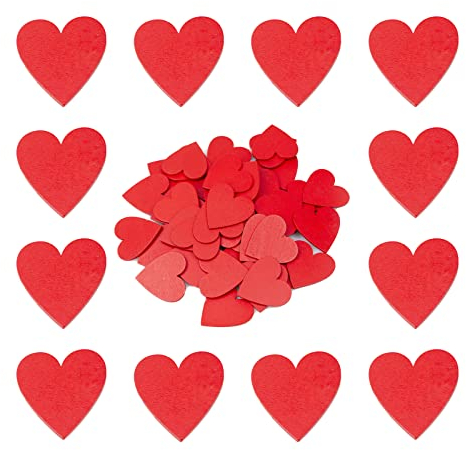 TAIYOU 60 Stück Rote Holzherzen Wooden Hearts 4.8cm Holzherzen Streudeko Holz Herz Verschönerungen Holzscheiben Deko zum Basteln für Tischdeko DIY Handwerk Verzierungen