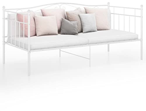 Annlera Schlafsofa Bettgestell Weiß Metall 90x200 cm Bettgestell Bed Frame Bettrahmen Metallbett Palettenbett