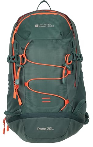 Mountain Warehouse Pace 20L Water-Resistant Backpack | Durable & Compact Hydration Compatible Rucksack with Packaway Rain Cover, Airflow Back System Day Pack for Travel & Hiking