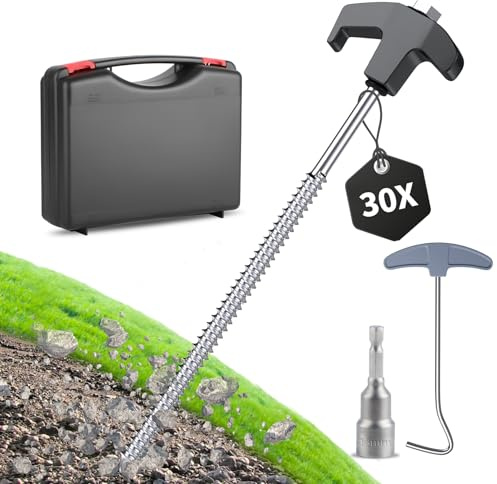 Forever Speed 30 Stück Zeltheringe aus Stahl mit Box [Bit ＆ Nagelzieher inkl.] 25 cm Camping Heringe Stahl Bodenanker Felsbodenhering für Harte Böden, Wald, Wiesen - Schwarz + Silber