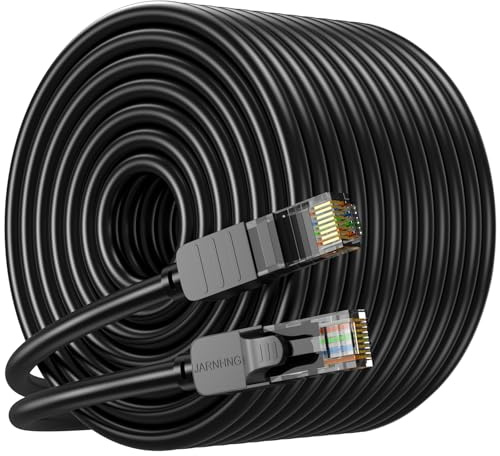JARNHNG Câble Ethernet 65M Cat 6, Câble Internet Haute Vitesse 10gbps, Cordon de Raccordement Lan RJ45 Noir, Câble Ethernet Long Pour Jeux, Ordinateur, Télévision (Complet)