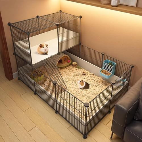 Pgkog Meerschweinchen Gehege, Nagerkäfig Haustierkäfig, Hasenkäfig, Netzabstand 1,5 cm, Hamsterkäfig, Tragbarer Hofzaun mit Wasserdichtem Kunststoffboden