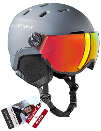 BLACK CREVICE Skihelm Wengen I Skihelm mit Visier aus Polycarbonat I Skihelm Herren & Damen I Leichte Double-Inmould-Technologie I Atmungsaktiver Ski-Helm I Größenverstellbar