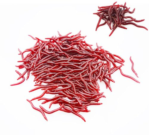 Senvenelec 110 pezzi di lombrichi artificiali, biomimetico Soft Silicone, , esche da pesca vermi, simulazione rosso, falso verme rosso.