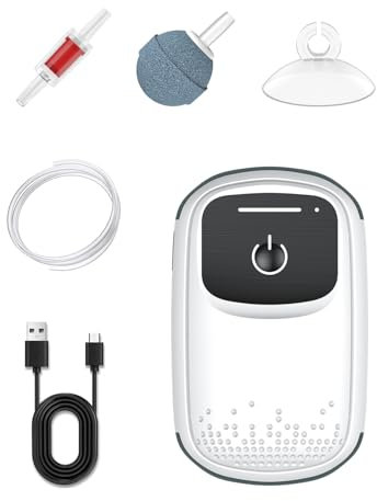 Pawfly Aquarium Luftpumpe, Wiederaufladbare Batterie-Sauerstoffpumpe für 19-76 L Fischbecken Eimer, Einstellbare & Tragbare Live Bait Belüfter für Fische, Outdoor-Fischen und Fischtransport