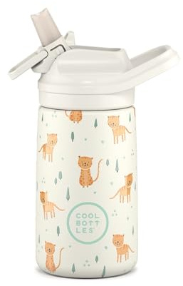 Cool Bottles - Bottiglia d'acqua in acciaio inox per bambini, bottiglia termica per bambini - Bevande fredde per 36 ore e calde per 18 ore- Whisker Kittens 350ml