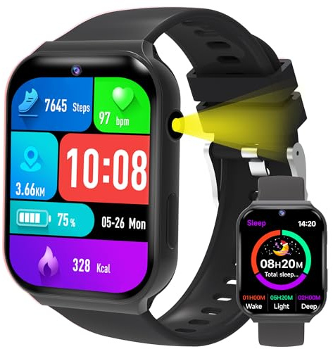 Reloj Inteligente Niño Deportivo, 1.8HD Smartwatch Niños y Niñas con Podómetro, Monitor de Sueño, 18 Juegos, Linterna, Cámara, Despertador, IP68 Pulsera Actividad Niños Niñas Reloj Adolescente Regalo