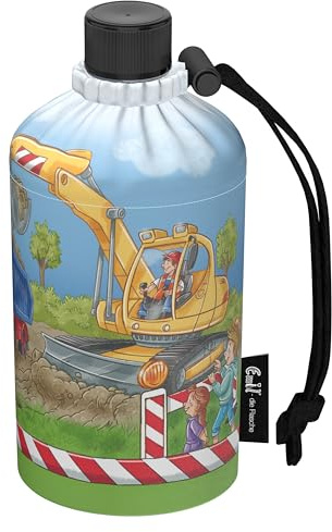 Emil Glas Trinkflasche 0,3l Bagger – isolierte Kinderflasche für Kindergarten & Schule, auslaufsicher, schadstofffrei für Mädchen und Jungen