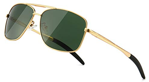 SUNGAIT Men's Polarized Sunglasses Durable Metal Frame for Fishing Driving Travelling (Gold Frame/Green Lens) Metal Frame 0925 JKLVUK