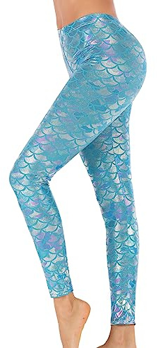 Alaroo Halloween Shiny Fish Scale Mermaid Leggings for Women Pants M