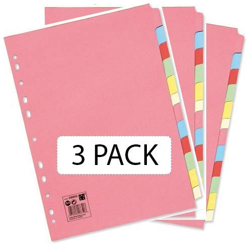3 x Office Subject Dividers Multipunched Manilla Card 12-Part A4 Assorted -Pink