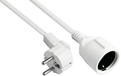Good Connections Netzkabel-VERLÄNGERUNG - 3 m - Schutzkontakt-Stecker Typ E+F (CEE 7/7, gewinkelt) an Buchse Typ F (CEE 7/3, gerade) - KUPFERLEITER CU - 1,50 mm² - STROMKABEL-Verlängerung - WEISS