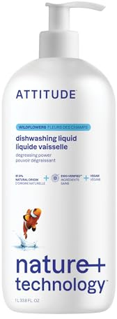 ATTITUDE Washing Up Liquid, EWG Verified, Plant-Based & Vegan Dish Soap, Naturally Derived, Wildflowers Scent, 1 Liter