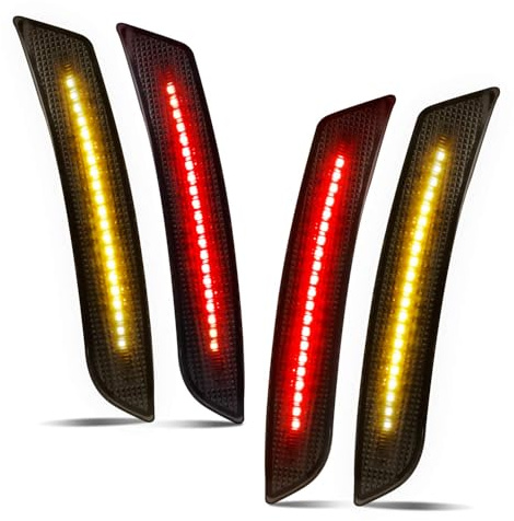 RUXIFEY Smoked LED Side Marker Lights Front Rear Bumper Sidemarker Reflectors Compatible with 2016 to 2021 Camaro Red Amber - Pack of 4