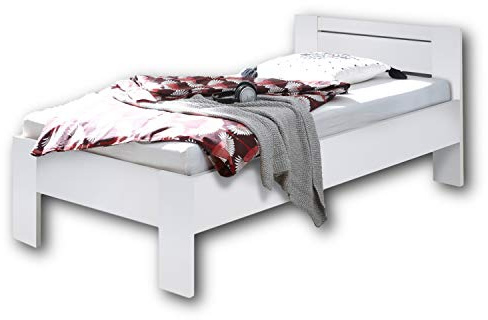 SATURN, Elegante letto futon, 90 x 200 cm, comodo letto singolo, bianco, per la stanza dei ragazzi, 95 x 76 x 204 cm (larghezza x altezza x profondità)