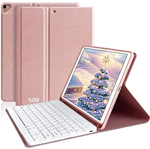 aMZCaSE Clavier Coque pour iPad 9/8/7ème Génération 10.2 inch 2021/2020/2019,Détachable Clavier Bluetooth sans Fil pour iPad 10.5 inch Pro 2017/2019 Air 3, Housse avec Pen Holder AZERTY (Champagne)