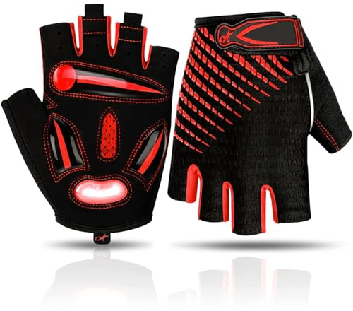 BIKINGMOREOK Bicycle Cycling Gloves Men Women,Gel Pads Half Finger Mountain Bike Gloves-Red-XL