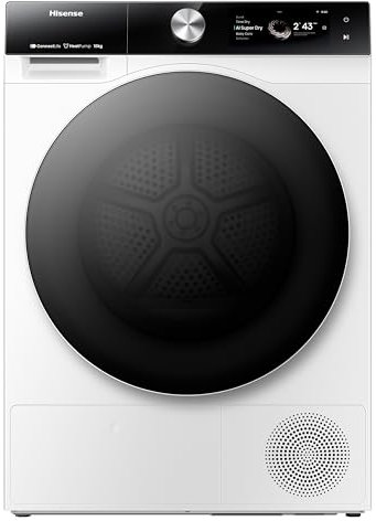 Hisense DH7S107BW Asciugatrice Pompa di Calore con AI, Condensatore Autopulente, Refresh Vapore, Ion Tech, 10kg Classe C, Display TFT a colori, Smart e Connect Life, Oblò Doppia Porta