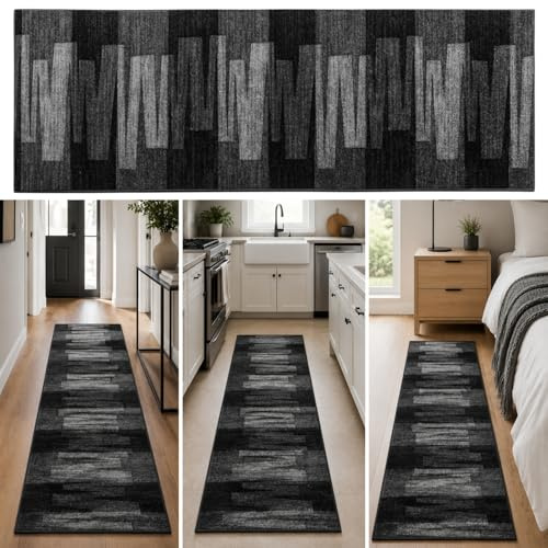 KARAT Tappeto Cucina Ignifugo - Tappeto da Passeggio Nero 80x250 cm - Velluto Fine, Confort per Piedi Nudi - Qualità Tedesca - Passatoia per Corridoio e Soggiorno, Compatibile con Riscaldamento a