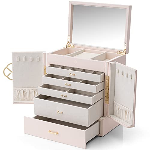 VLANDO Schmuckkästchen, Schmuck-Organizer mit abnehmbarem Schmucktablett für Halskette Ohrringe Ringe Armbänder Schmuckaufbewahrung Vitrine für Frauen